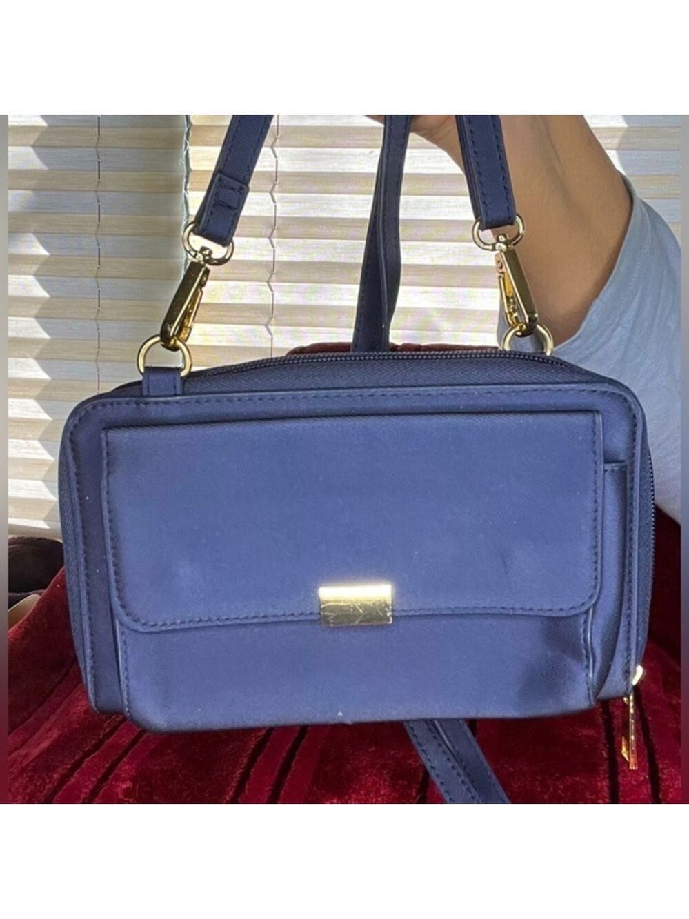 Save the Girls Crossbody Clutch, 8”x4”x2”, Navy Blue, clear pocket for Cell